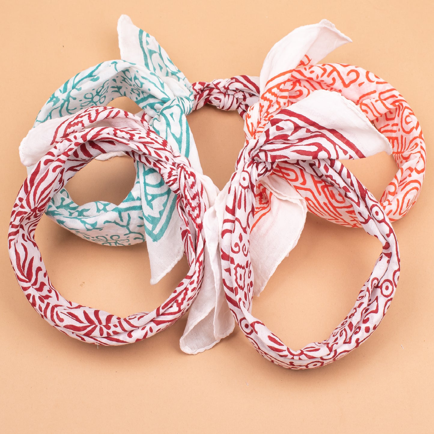 Set of 5 - Block Printed Cotton Bandana, Handmade Organic Cotton Bandana, Unisex Head Wrap, Stylish Neck Scarf, Pet & Biker Bandana, Boho Gift For Men And Women