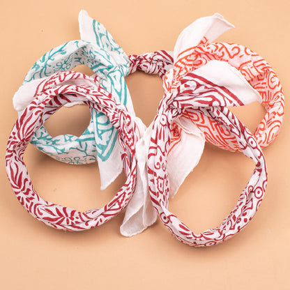 Set of 5 - Block Printed Cotton Bandana, Handmade Organic Cotton Bandana, Unisex Head Wrap, Stylish Neck Scarf, Pet & Biker Bandana, Boho Gift For Men And Women
