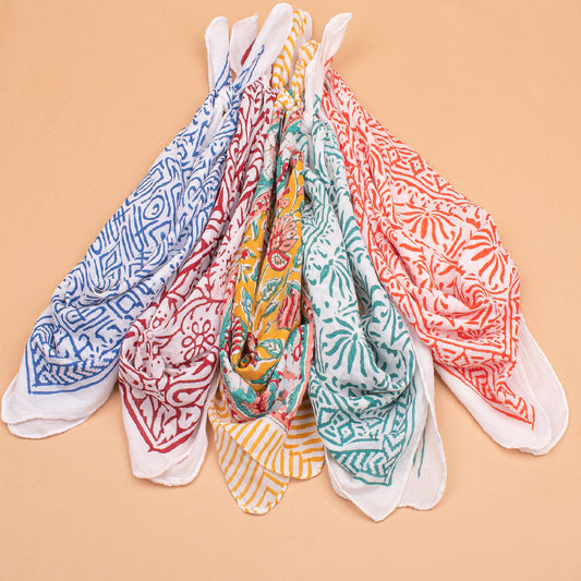 Set of 5 - Handmade Cotton Bandana, Soft Organic Block Print Bandana, Unisex Headband & Neck Wrap, Eco-Friendly Pet Bandana, Biker Travel Bandana, Boho Gift