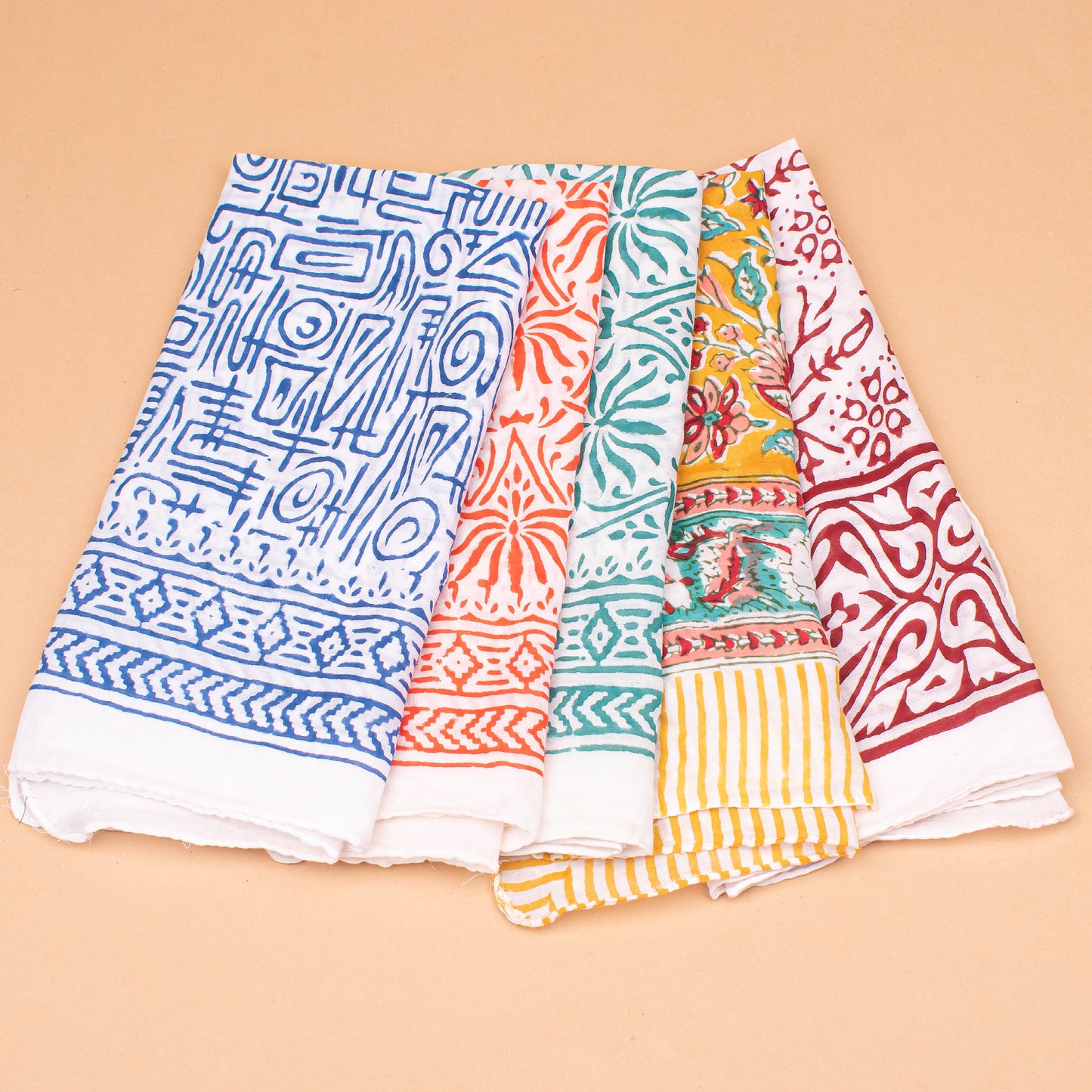 Set of 5 - Handmade Cotton Bandana, Soft Organic Block Print Bandana, Unisex Headband & Neck Wrap, Eco-Friendly Pet Bandana, Biker Travel Bandana, Boho Gift