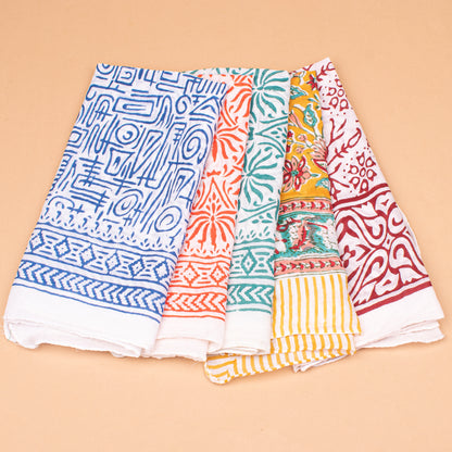 Set of 5 - Handmade Cotton Bandana, Soft Organic Block Print Bandana, Unisex Headband & Neck Wrap, Eco-Friendly Pet Bandana, Biker Travel Bandana, Boho Gift