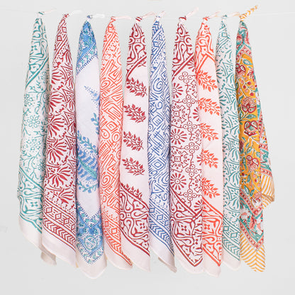 Set of 10 - Travel-Friendly Cotton Bandana Gift, Handmade Organic Scarf, Eco-Friendly Biker Wrap, Stylish Block Print Neck Accessory, Pet Cotton Square, Unisex Fashion Head Wrap