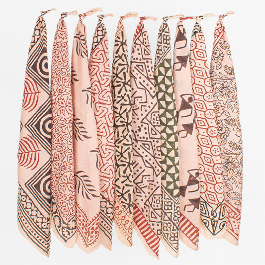 Set of 10 - Stylish Boho Cotton Bandana, Handmade Block Print Square Scarf, Organic Head Wrap, Pet Accessory Gift, Biker Fashion Wrap, Eco-Friendly Unisex Neck Scarf