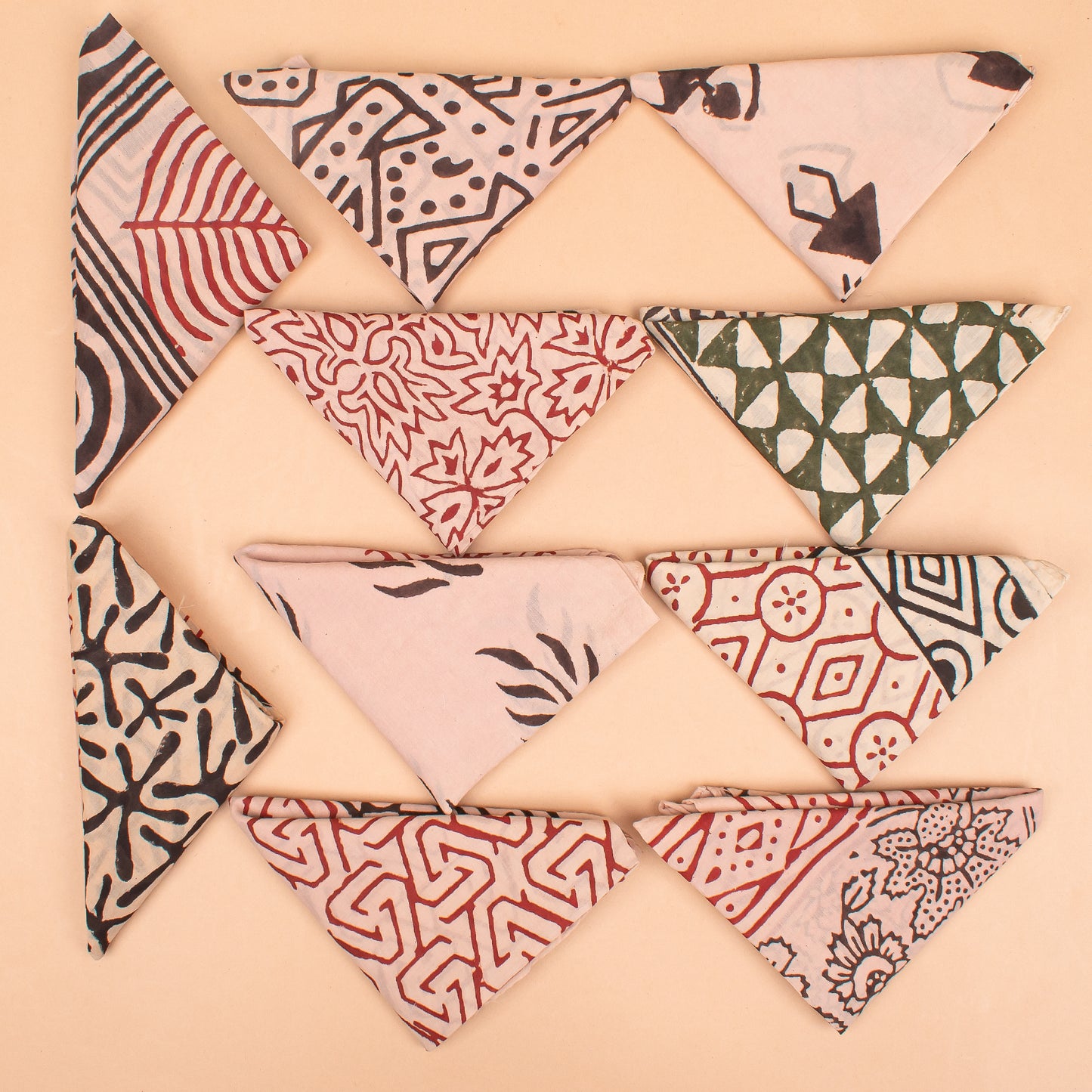 Set of 10 - Stylish Boho Cotton Bandana, Handmade Block Print Square Scarf, Organic Head Wrap, Pet Accessory Gift, Biker Fashion Wrap, Eco-Friendly Unisex Neck Scarf