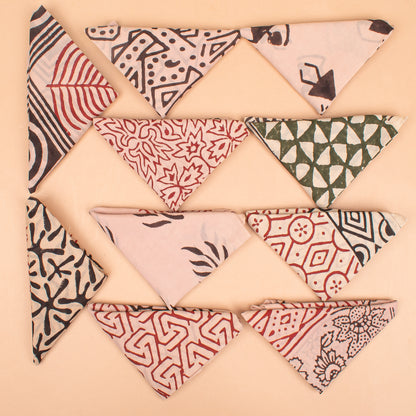 Set of 10 - Stylish Boho Cotton Bandana, Handmade Block Print Square Scarf, Organic Head Wrap, Pet Accessory Gift, Biker Fashion Wrap, Eco-Friendly Unisex Neck Scarf