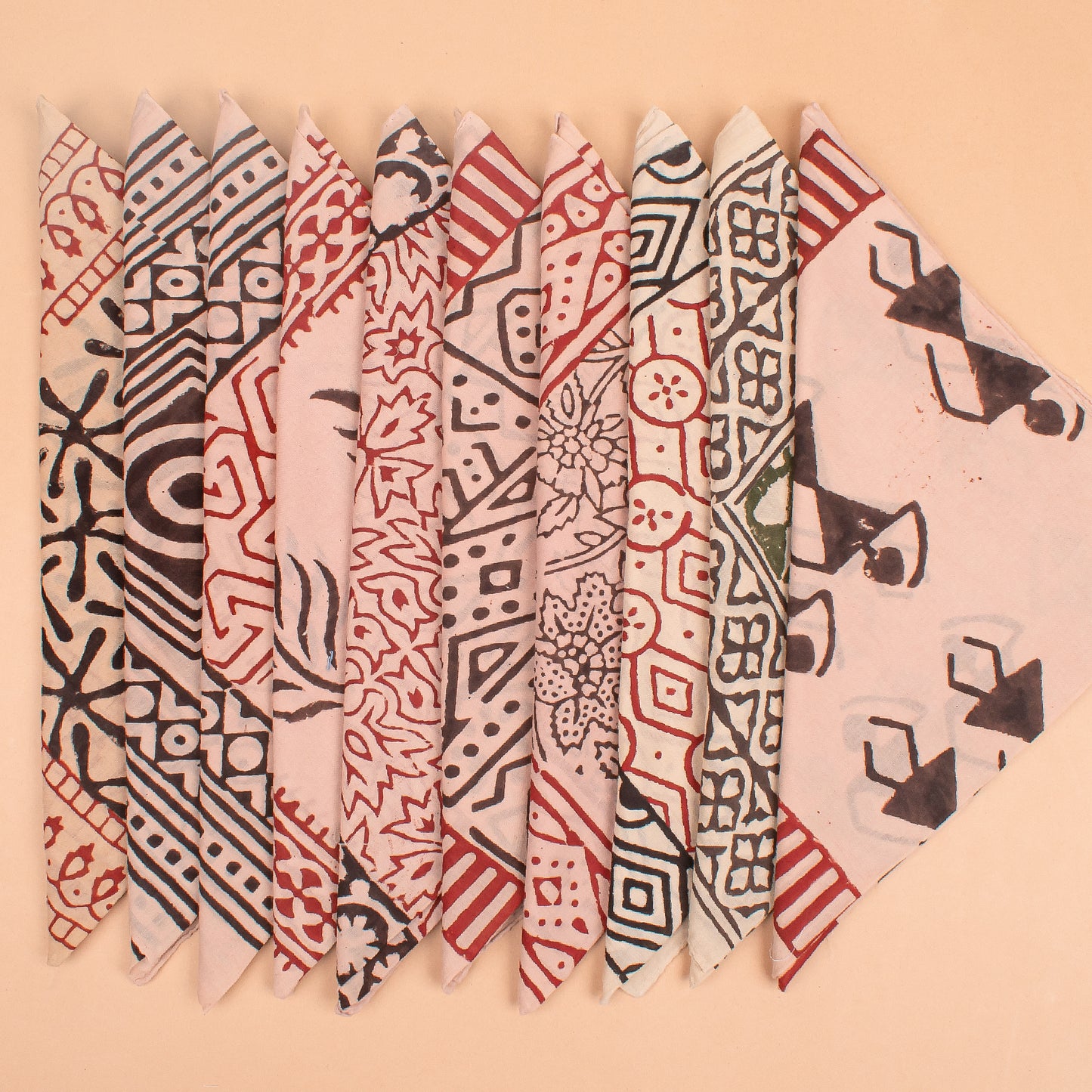 Set of 10 - Stylish Boho Cotton Bandana, Handmade Block Print Square Scarf, Organic Head Wrap, Pet Accessory Gift, Biker Fashion Wrap, Eco-Friendly Unisex Neck Scarf