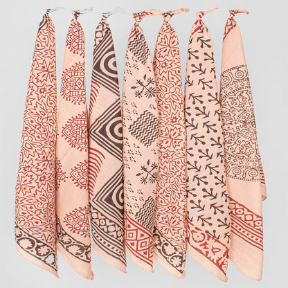 Set of 7 - Organic Cotton Head Wrap For Bikers & Travelers, Handmade Eco-Friendly Block Print Scarf, Pet Dog Bandana, Stylish Boho Square Accessory, Unisex Bandana