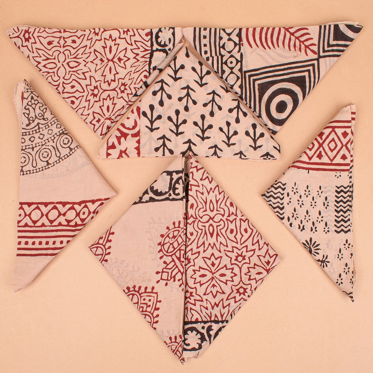 Set of 7 - Organic Cotton Head Wrap For Bikers & Travelers, Handmade Eco-Friendly Block Print Scarf, Pet Dog Bandana, Stylish Boho Square Accessory, Unisex Bandana