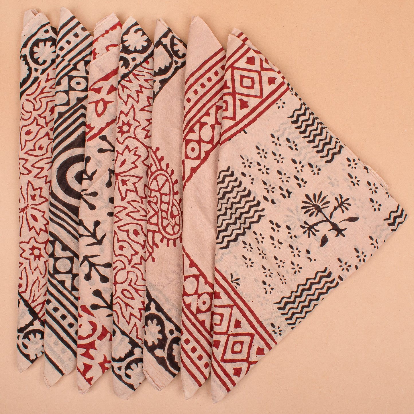 Set of 7 - Organic Cotton Head Wrap For Bikers & Travelers, Handmade Eco-Friendly Block Print Scarf, Pet Dog Bandana, Stylish Boho Square Accessory, Unisex Bandana