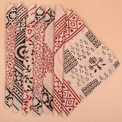 Set of 7 - Organic Cotton Head Wrap For Bikers & Travelers, Handmade Eco-Friendly Block Print Scarf, Pet Dog Bandana, Stylish Boho Square Accessory, Unisex Bandana