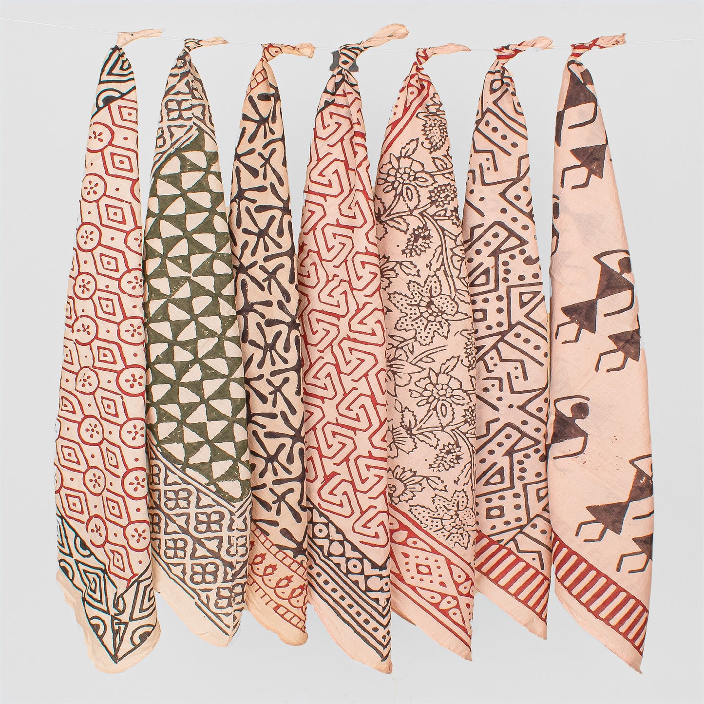 Set of 7 - Handmade Block Print Cotton Scarf, Stylish Organic Head Wrap, Boho Fashion Bandana Gift, Eco-Friendly Pet Dog Wrap, Biker Cotton Square Accessory, Unisex Scarf