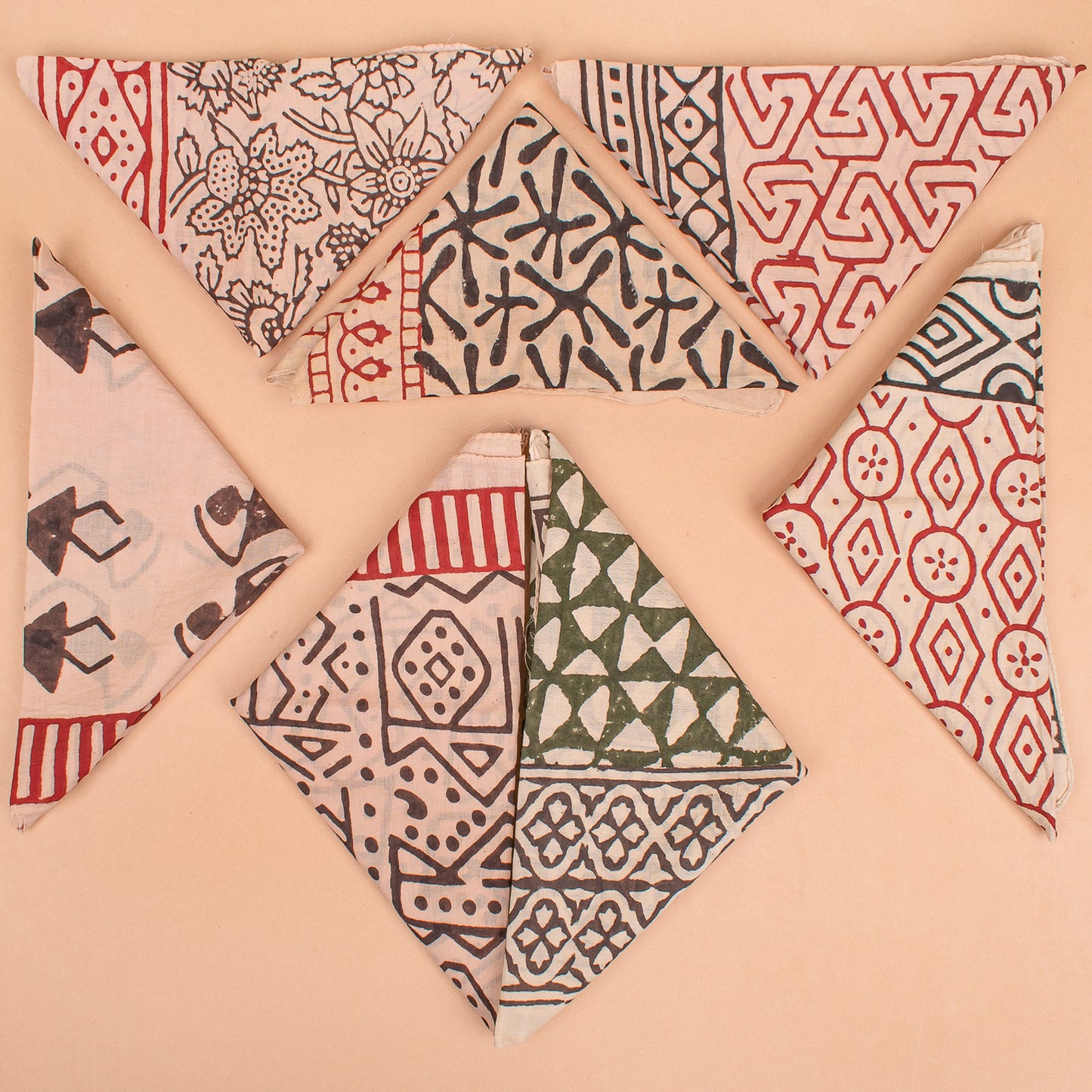 Set of 7 - Handmade Block Print Cotton Scarf, Stylish Organic Head Wrap, Boho Fashion Bandana Gift, Eco-Friendly Pet Dog Wrap, Biker Cotton Square Accessory, Unisex Scarf