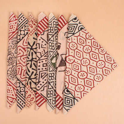 Set of 7 - Handmade Block Print Cotton Scarf, Stylish Organic Head Wrap, Boho Fashion Bandana Gift, Eco-Friendly Pet Dog Wrap, Biker Cotton Square Accessory, Unisex Scarf