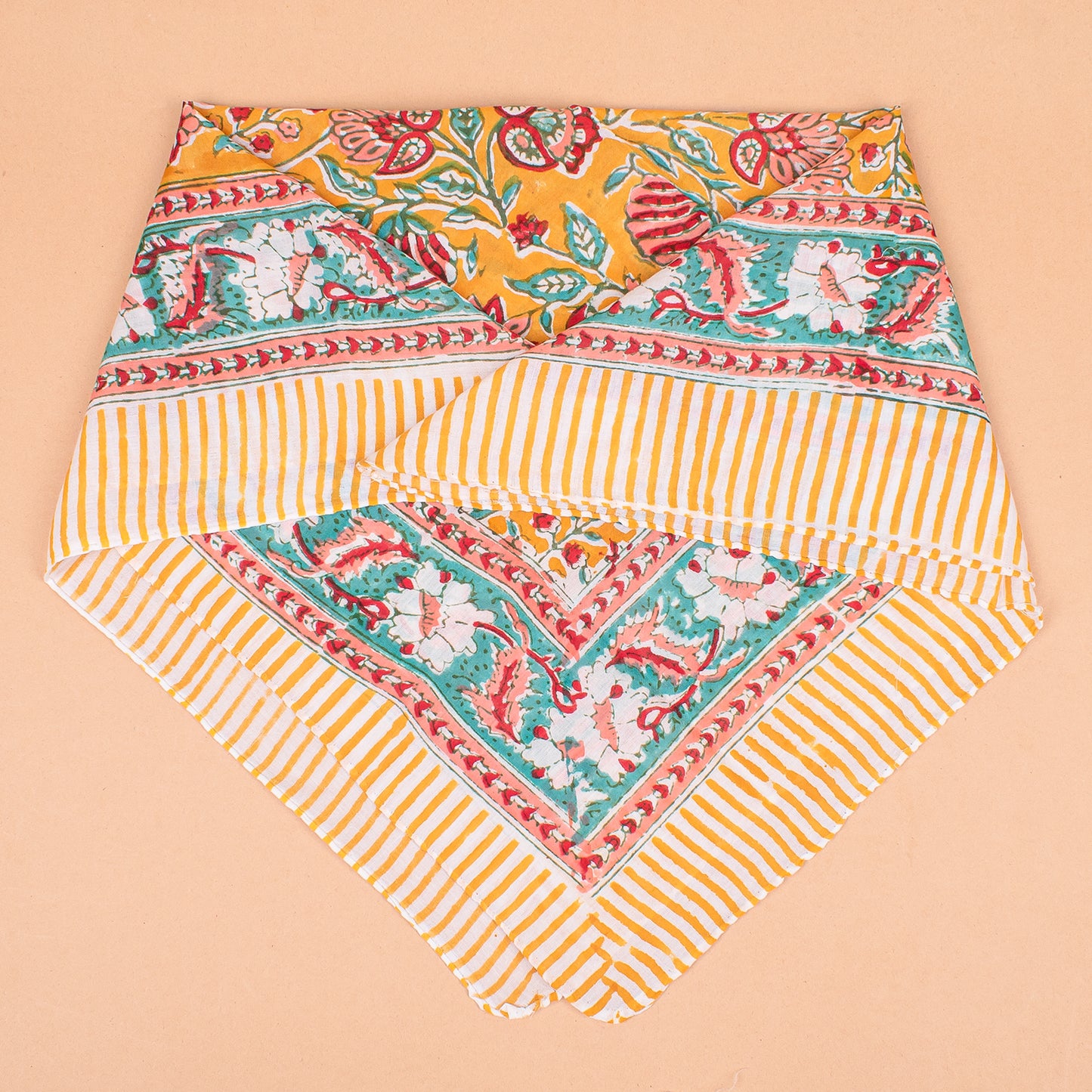 Set of 7 - Handmade Block Printed Cotton Bandana, Eco-Friendly Head Wrap For Bikers, Stylish Unisex Square Scarf, Boho Pet Dog Wrap, Organic Cotton Neck Accessory