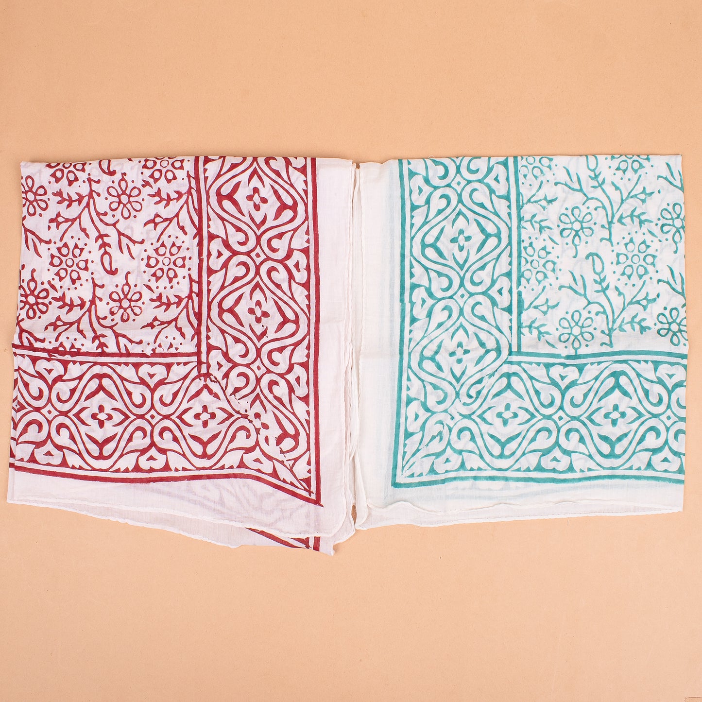 Set of 7 - Handmade Block Printed Cotton Bandana, Eco-Friendly Head Wrap For Bikers, Stylish Unisex Square Scarf, Boho Pet Dog Wrap, Organic Cotton Neck Accessory