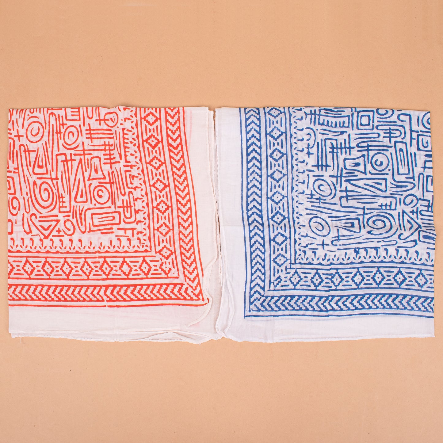 Set of 7 - Handmade Block Printed Cotton Bandana, Eco-Friendly Head Wrap For Bikers, Stylish Unisex Square Scarf, Boho Pet Dog Wrap, Organic Cotton Neck Accessory