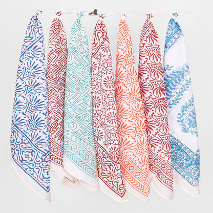 Set of 7 - Stylish Organic Cotton Head Wrap, Perfect Gift Idea, Handmade Boho Bandana, Eco-Friendly Block Print Scarf, Biker Fashion Cotton Square, Cotton Bandana Scarf