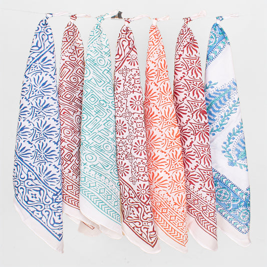 Set of 7 - Stylish Organic Cotton Head Wrap, Perfect Gift Idea, Handmade Boho Bandana, Eco-Friendly Block Print Scarf, Biker Fashion Cotton Square, Cotton Bandana Scarf