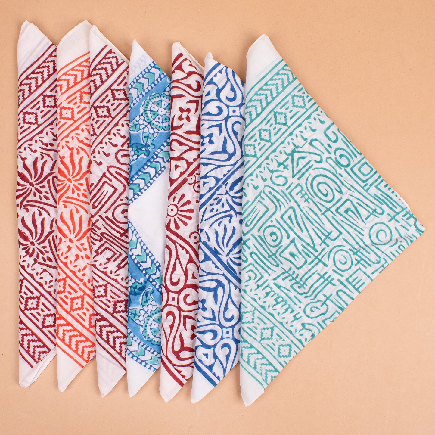 Set of 7 - Stylish Organic Cotton Head Wrap, Perfect Gift Idea, Handmade Boho Bandana, Eco-Friendly Block Print Scarf, Biker Fashion Cotton Square, Cotton Bandana Scarf