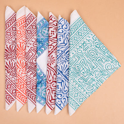Set of 7 - Stylish Organic Cotton Head Wrap, Perfect Gift Idea, Handmade Boho Bandana, Eco-Friendly Block Print Scarf, Biker Fashion Cotton Square, Cotton Bandana Scarf