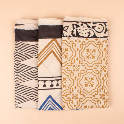 Set of 3 - Floral Cotton Bandanas, Handprinted Head Wraps, Eco Scarf For Men & Women, Lightweight Cotton Neck Or Wrist Tie, Printed Neck Scarf