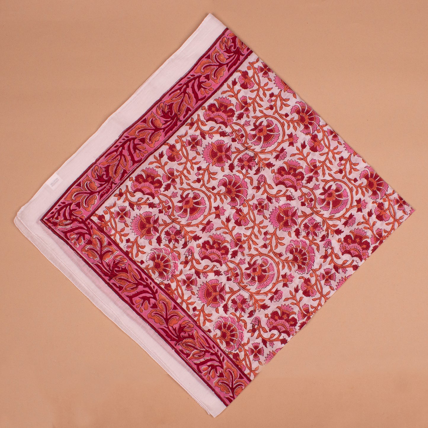 Hand Block Print Cotton Bandana 100x100 cm – Oversized Bohemian Scarf