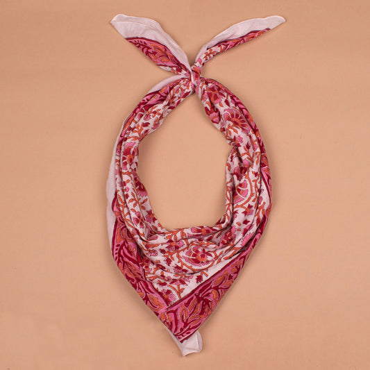 Hand Block Print Cotton Bandana 100x100 cm – Oversized Bohemian Scarf