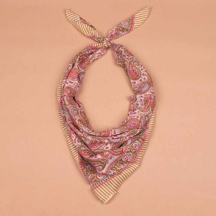 Hand Block Cotton Bandana 40x40 | Large Boho Boho Head Scarf &amp; Hair Wrap