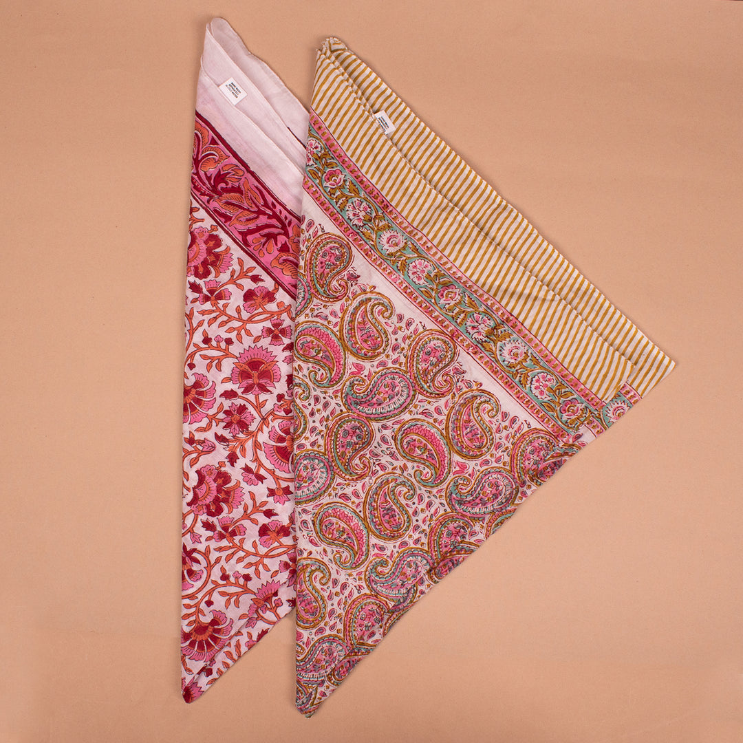 Set of 2 – Boho Cotton Bandanas 40x40 | Large Boho Head Scarf &amp; Hair Wrap