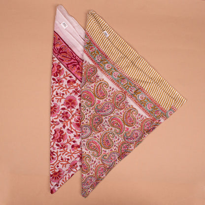 Handmade Block Print Bandana 40x40 – Lightweight Boho Wrap - Set of 2
