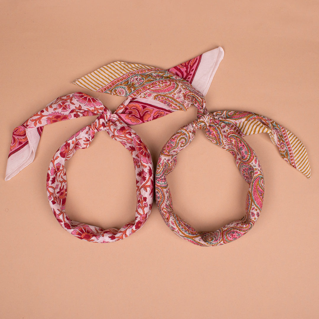 Set of 2 – Boho Cotton Bandanas 40x40 | Large Boho Head Scarf &amp; Hair Wrap