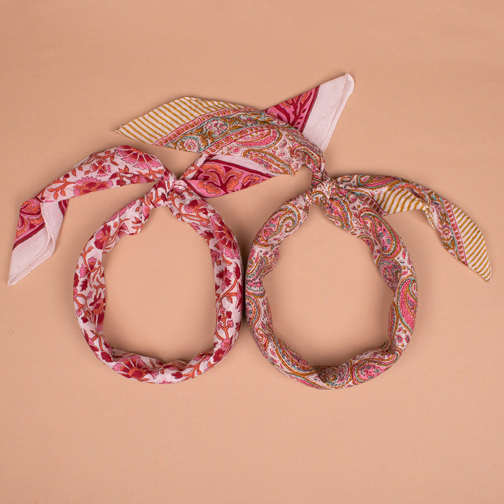 Set of 2 – Boho Cotton Bandanas 40x40 | Large Boho Head Scarf &amp; Hair Wrap