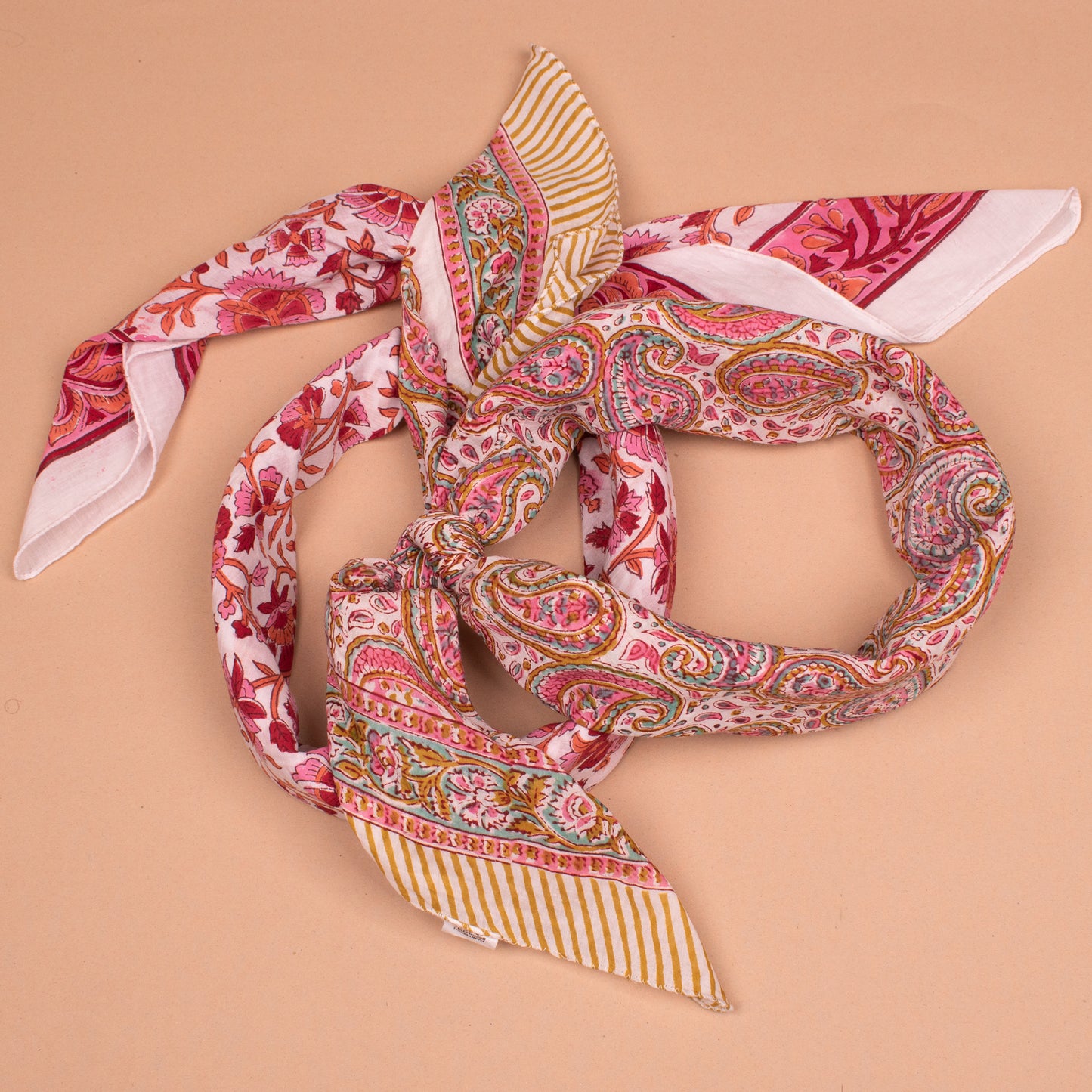 Handmade Block Print Bandana 40x40 – Lightweight Boho Wrap - Set of 2