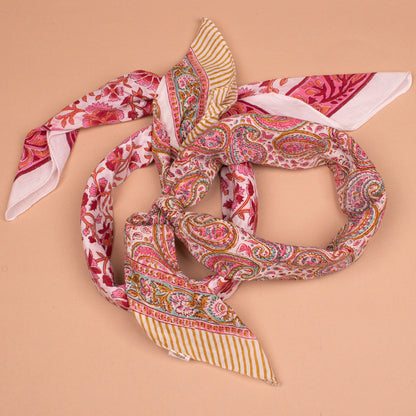 Handmade Block Print Bandana 40x40 – Lightweight Boho Wrap - Set of 2