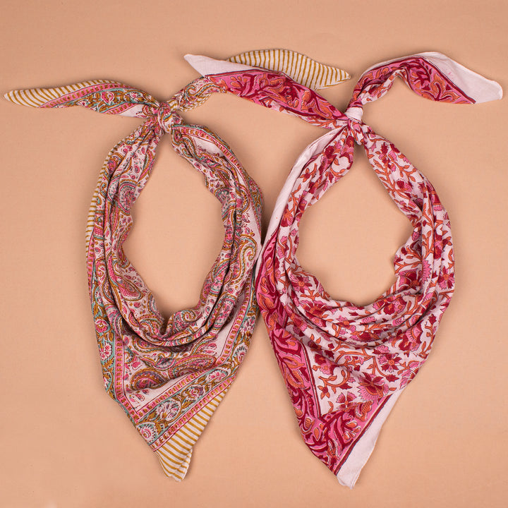 Set of 2 – Boho Cotton Bandanas 40x40 | Large Boho Head Scarf &amp; Hair Wrap