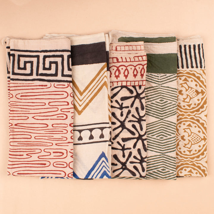 Set of 5 – Hand Block Dog Bandanas | Cotton Pet Neck Scarf