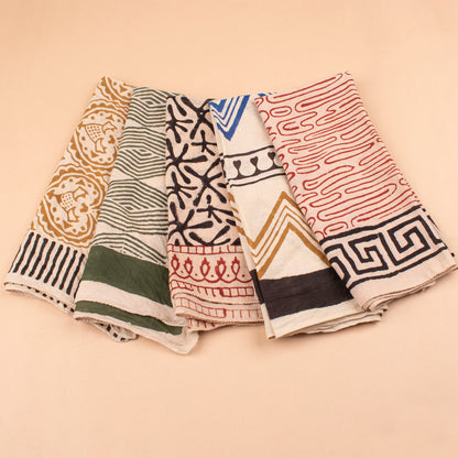 Set of 5 - Eco-Friendly Dog Bandana, Handmade Cotton Pet Scarf, Hand Block Print Dog Accessory