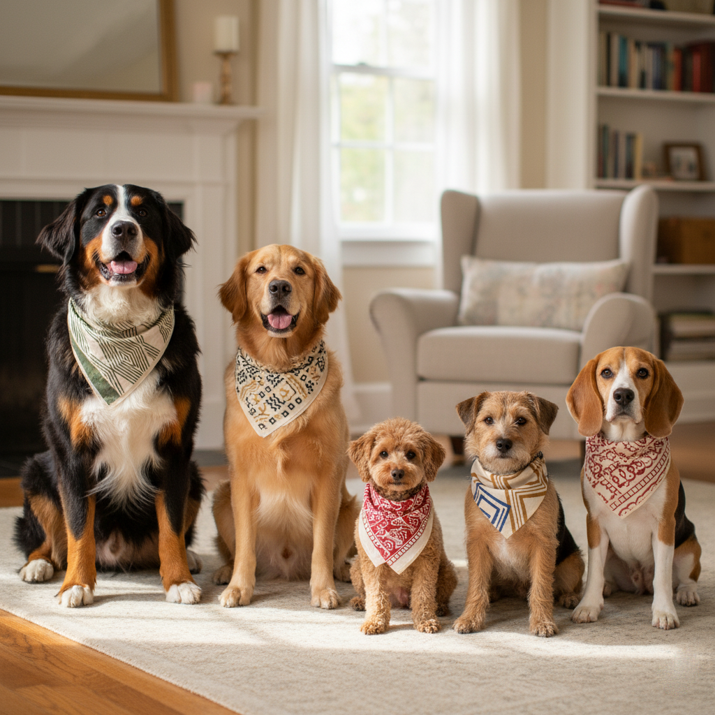Set of 5 - Eco-Friendly Dog Bandana, Handmade Cotton Pet Scarf, Hand Block Print Dog Accessory