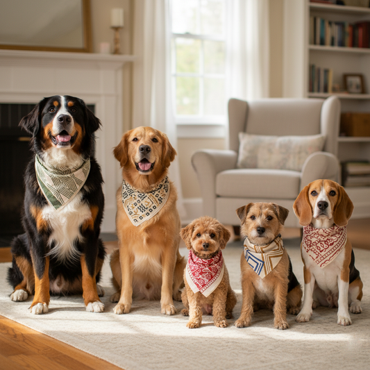 Set of 5 - Eco-Friendly Dog Bandana, Handmade Cotton Pet Scarf, Hand Block Print Dog Accessory