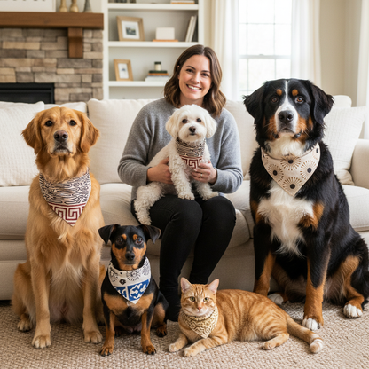 Set of 5 - Sustainable Cotton Dog Bandana, Stylish Pet Neck Wrap, Hand Block Printed Design