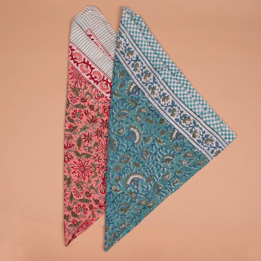 Set of 2 – Cotton Bandanas 100x100 cm | Large Boho Printed Head Scarf &amp; Hair Wrap