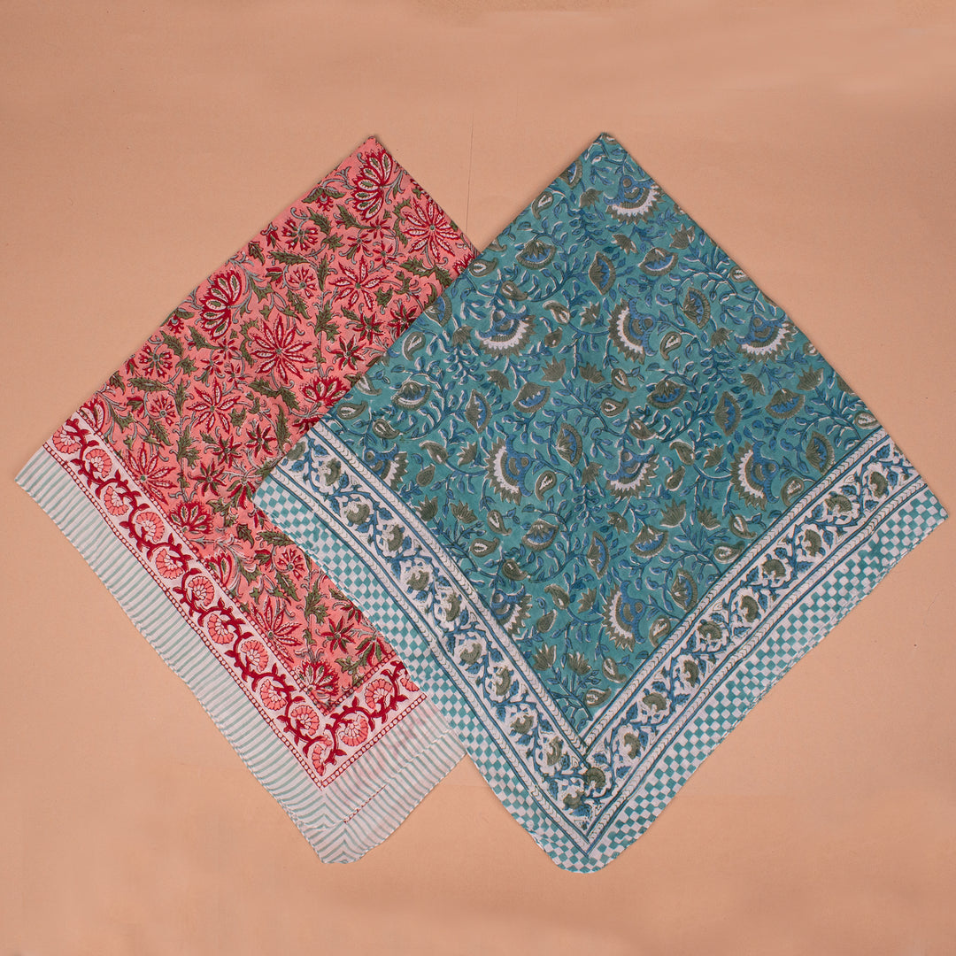 Set of 2 – Cotton Bandanas 100x100 cm | Large Boho Printed Head Scarf &amp; Hair Wrap