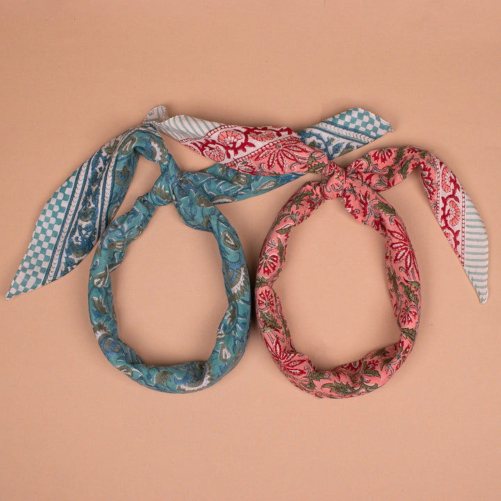 Set of 2 – Cotton Bandanas 100x100 cm | Large Boho Printed Head Scarf &amp; Hair Wrap