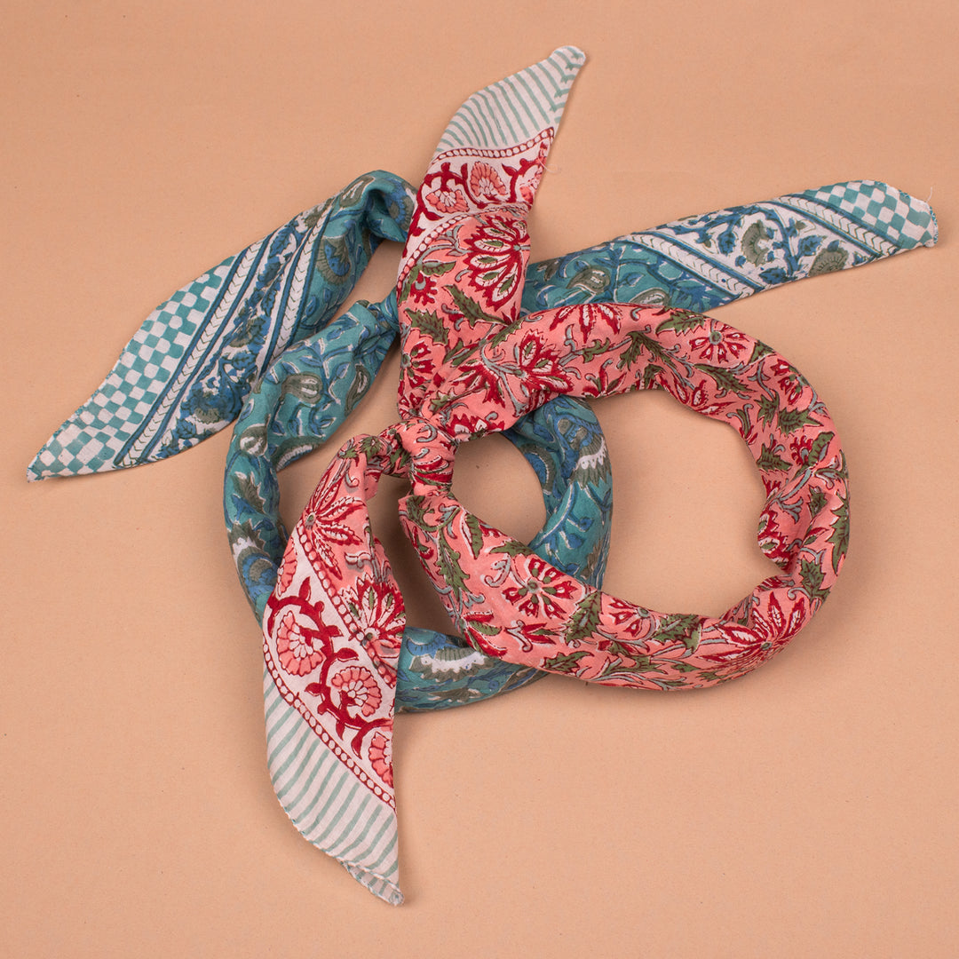 Set of 2 – Cotton Bandanas 100x100 cm | Large Boho Printed Head Scarf &amp; Hair Wrap