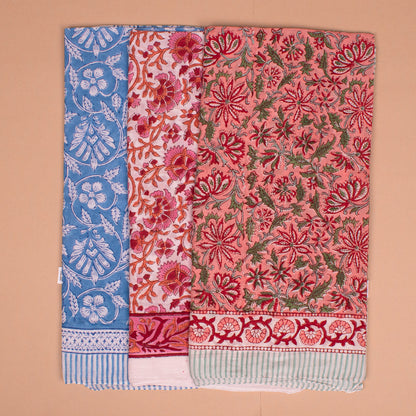 Bohemian Cotton Bandana 40x40 – Large Head Scarf & Beach Wrap - Set of 3