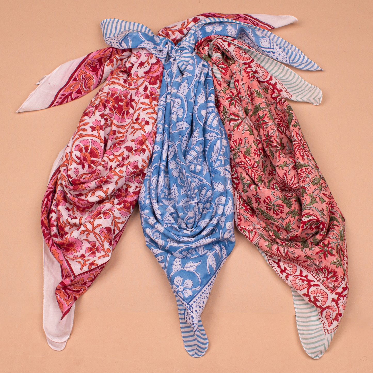 Bohemian Cotton Bandana 40x40 – Large Head Scarf & Beach Wrap - Set of 3