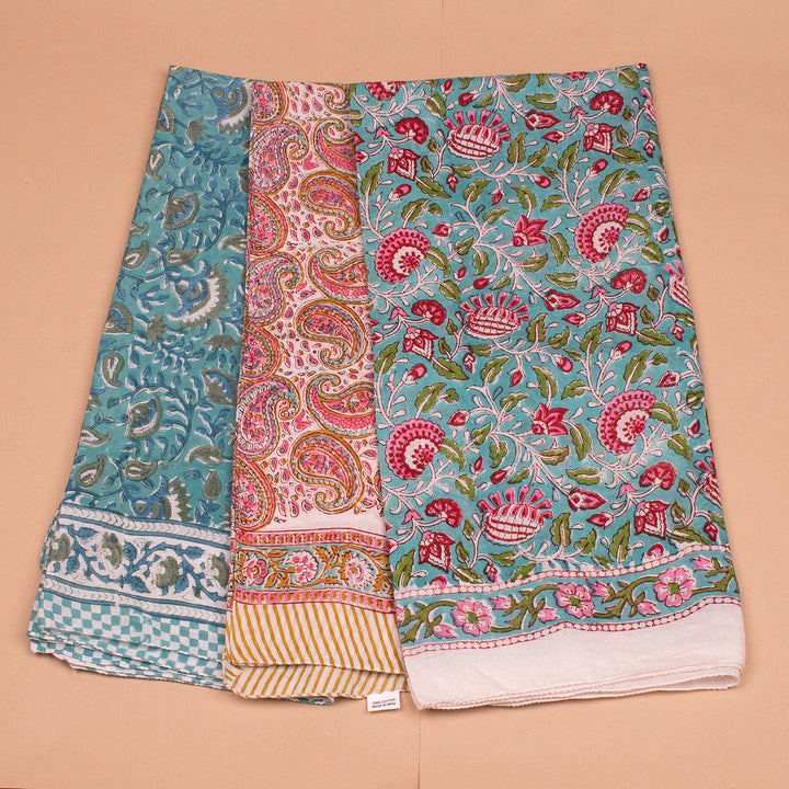 Set of 3 – Hand Block Cotton Bandanas 40x40 | Large Boho Everyday Head Scarf