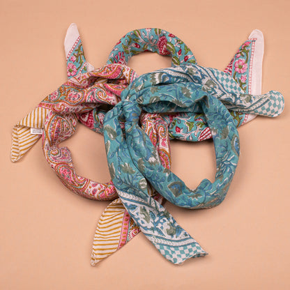Extra Large Bandana Scarf – 40x40 Cotton Block Print Wrap - Set of 3