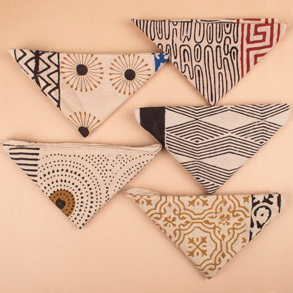 Set of 5 - Sustainable Cotton Dog Bandana, Stylish Pet Neck Wrap, Hand Block Printed Design