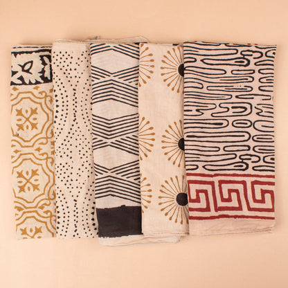 Set of 5 - Reusable Fabric Face Cover, Stylish Unisex Gift, Soft Cotton Bandana Scarf, Vintage Summer Style Accessory, Handprinted Cotton Bandana